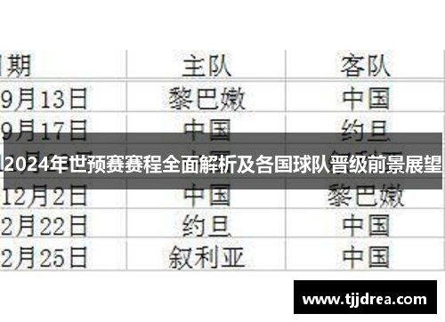 2024年世预赛赛程全面解析及各国球队晋级前景展望